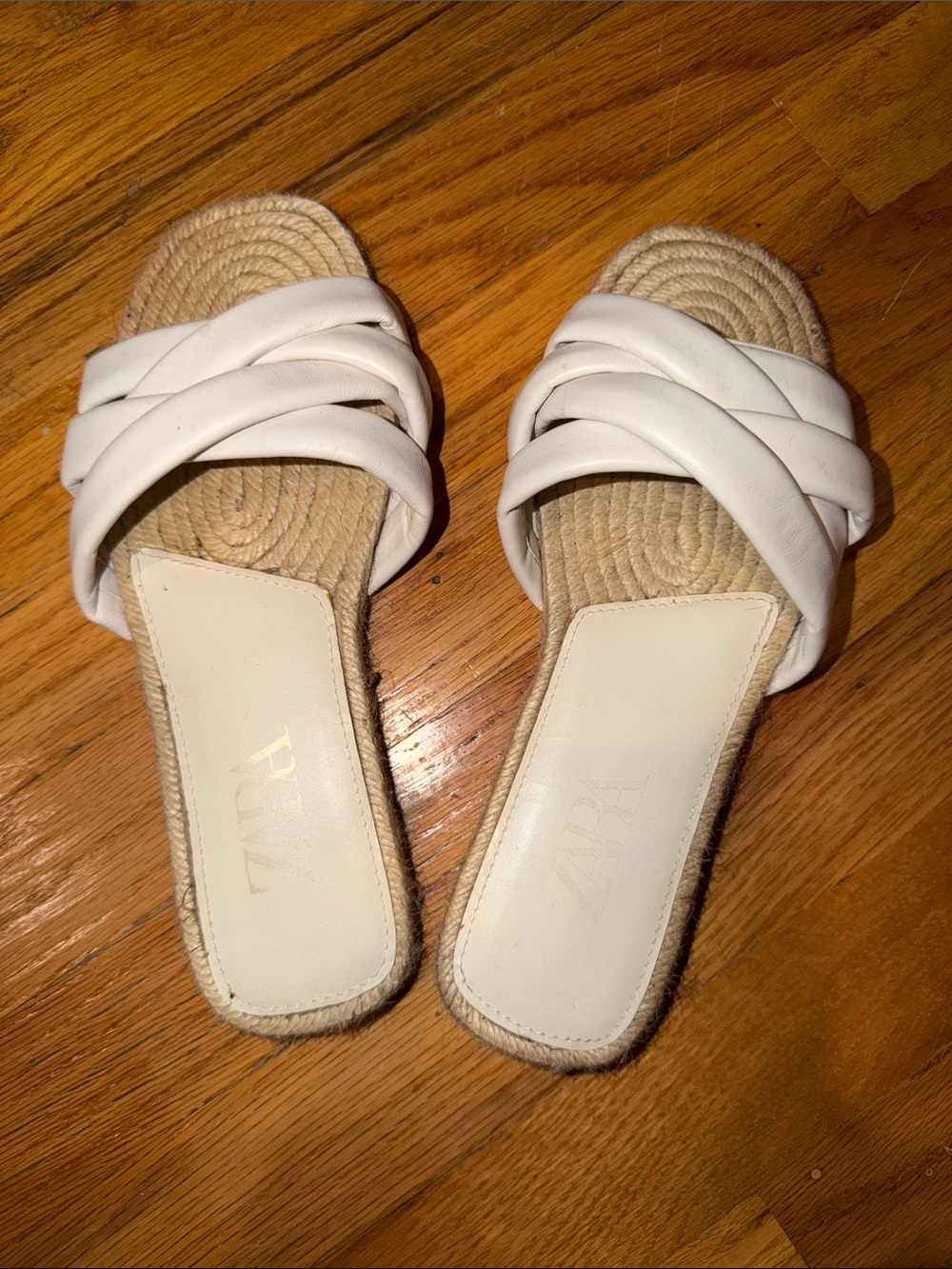 Zara White Braided Strap Slide Sandals